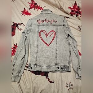 George Women's Light Gray Denim Jacket with Red Heart